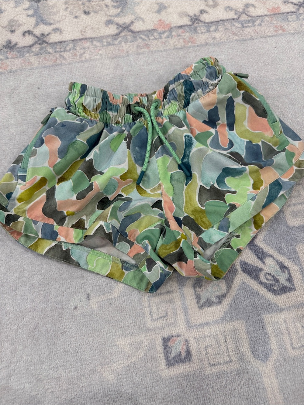 Athleta Girls Multicolor Camo Print Athletic Shorts - Green/Pink/Tan